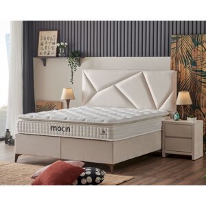 Čalouněná postel MOON s matrací - béžová 140 × 200 cm