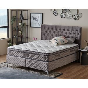 Čalouněná postel DELUXE s matrací - šedá 160 × 200 cm