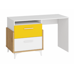 ArtCross Psací stůl HEY-04 | 125 Barva: Dub artisan/bílá/žlutá