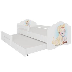 ArtAdrk Dětská postel CASIMO II | s přistýlkou ​​a zábranou Provedení: Pejsek a kočičkou