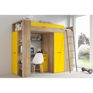 ArtCross Dětská rohová vyvýšená postel VERANA | dub craft zlatý/žlutá Barva: Pravá