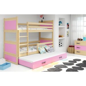 BMS Dětská patrová postel s přistýlkou ​​RICO 3 | borovice 80 x 190 cm Barva: Růžová