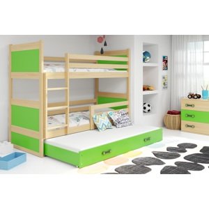 BMS Dětská patrová postel s přistýlkou RICO 3 | borovice 90 x 200 cm Barva: Zelená